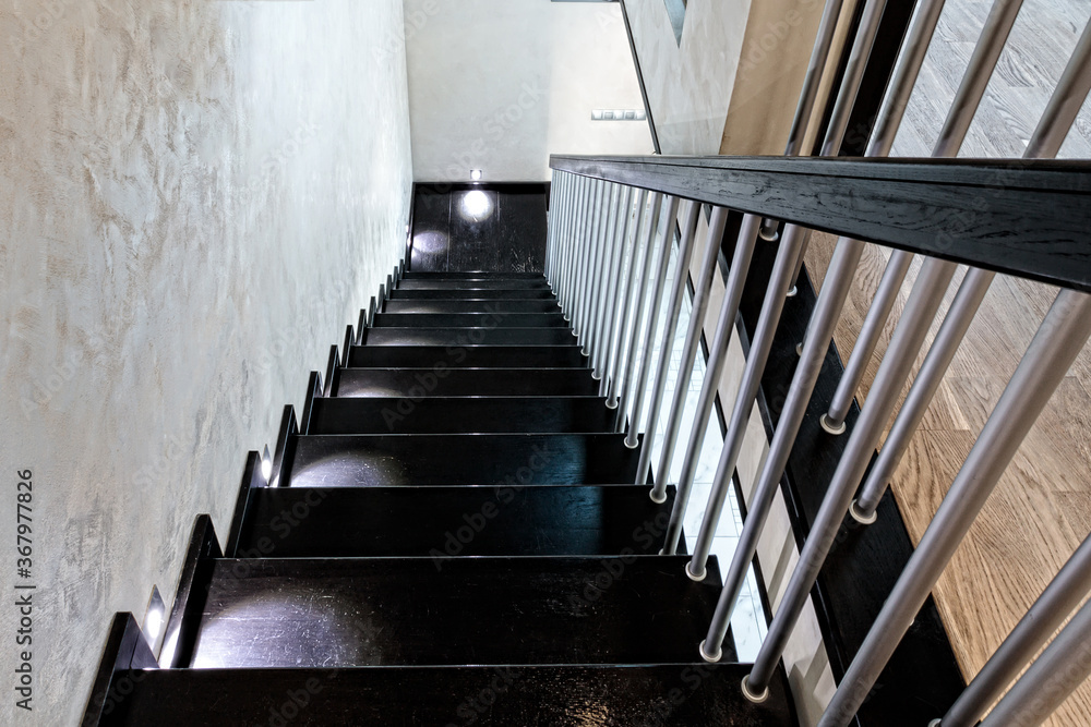 Interior - wood stairs and handrail Interior - wood stairs and handrail