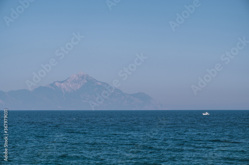View from the sea on Atos, Greece © Boccabo