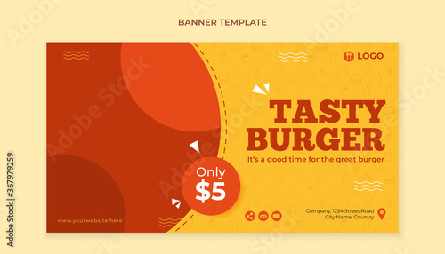 Tasty burger banner template for fast food restaurant