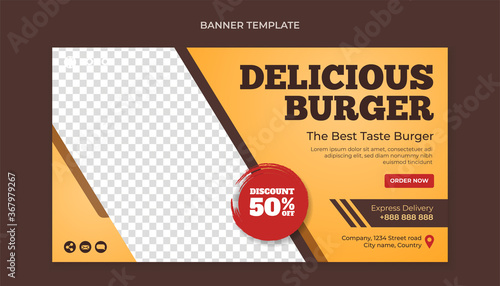 Delicious burger banner template for fast food restaurant
