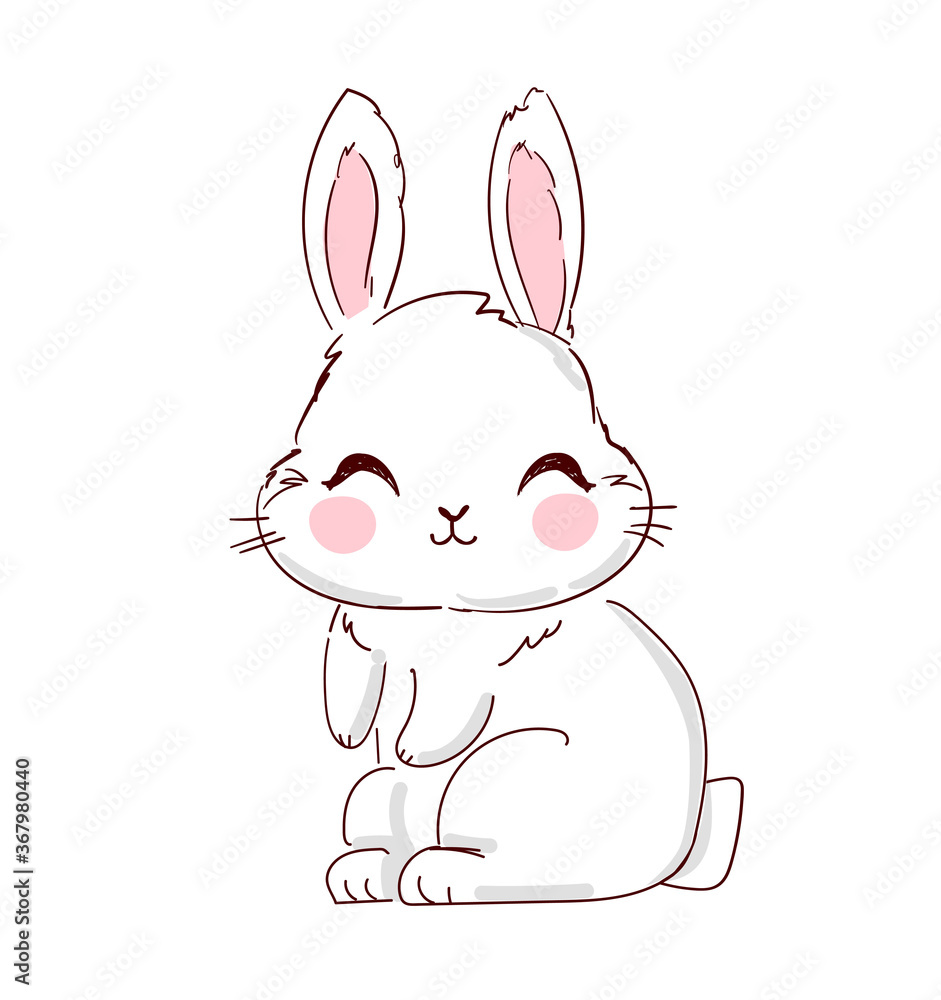 Obraz premium Hand Drawn Cute Bunny isolated on white background. Print design rabbit. Children Print on t-shirt. Vector