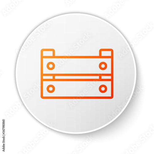 Orange line Wooden box icon isolated on white background. Grocery basket, storehouse crate. Empty wooden container for vegetables, products. White circle button. Vector.