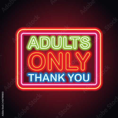 adults only glowing box for outdoor business advertising neon sign billboard. vector illustration