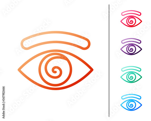 Red line Hypnosis icon isolated on white background. Human eye with spiral hypnotic iris. Set color icons. Vector.
