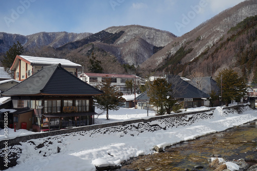 Winter river in country side Japan