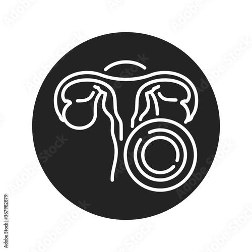 Contraceptive hormonal ring black glyph icon. Uterus and contraceptive method. Birth control. Safety sex sign. Pictogram for web page, mobile app