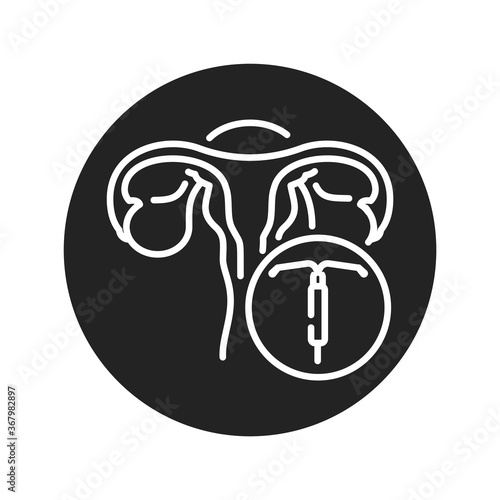 Contraceptive spiral black glyph icon. Intrauterine device. Birth control. Copper IUD. Safety sex sign. Pictogram for web page, mobile app.