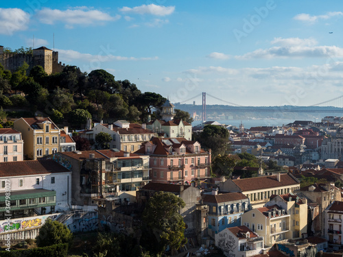 A panorama of lisbon lisboa city in portugal at sunset