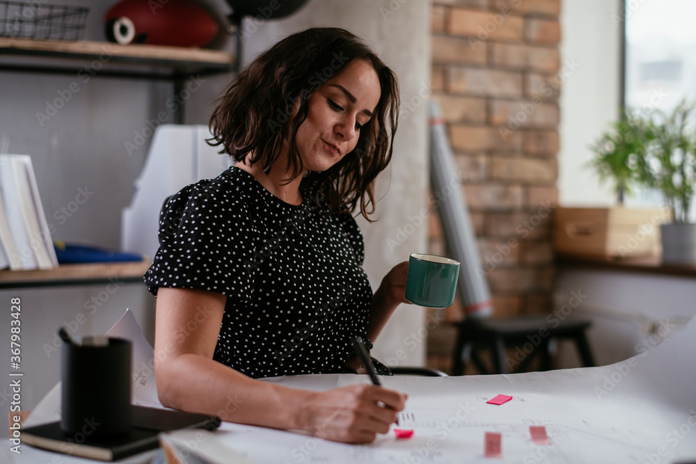 Beautiful businesswoman working on projects. Young businesswoman working in the office.. Beautiful businesswoman working on projects. Young businesswoman working in the office..