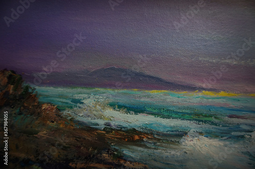 Art oil painting wave sea , abstract , design , background from thailand