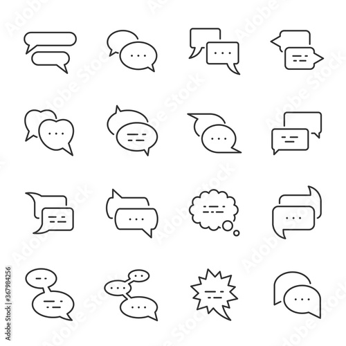 Speech balloon, icon set. Dialogue bubbles, various shapes, linear icons. Editable stroke