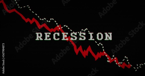 Crisis and recession with down chart. Retro tv pixel style animation. Abstract concept with noise and glitch effect.