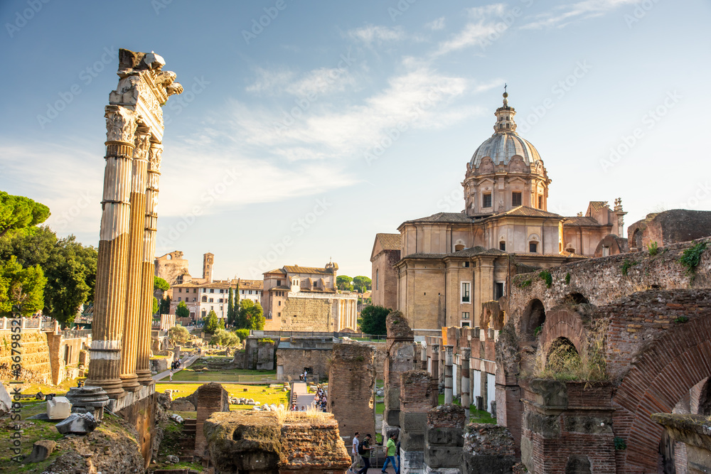 Forum Romanum view from the Capitoline Hill in Italy, Rome. Travel world