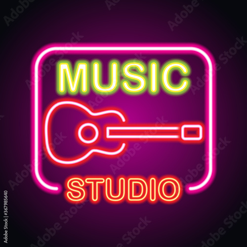 music studio neon sign for music studio or recording studio plank banner. vector illustration