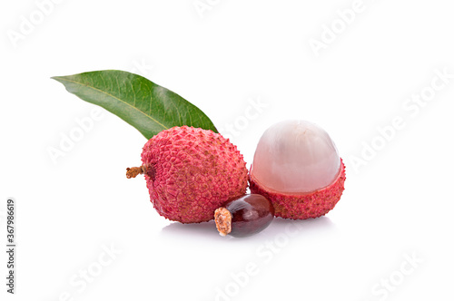 lychee fruit and seed on white background,isolated