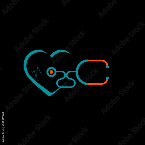 Beautiful cardiology illustration vector logo design health care and medical symbols cardiogram heart beating sign pharmacy company vector logo.