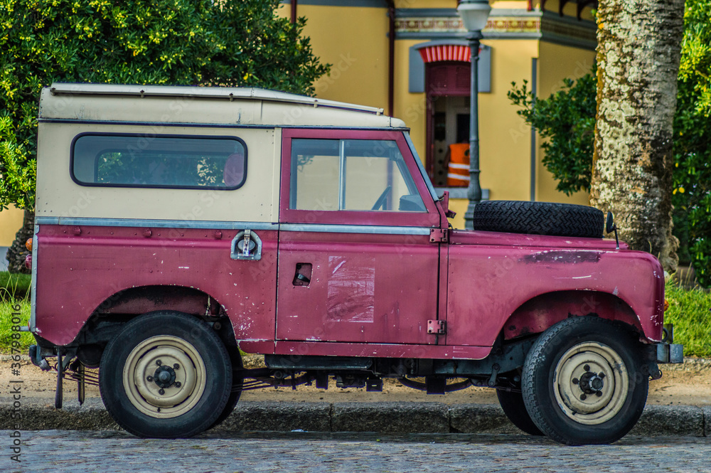 Barcelona, Spain; August 15, 2018: Old and classic 4x4 off road car in the city