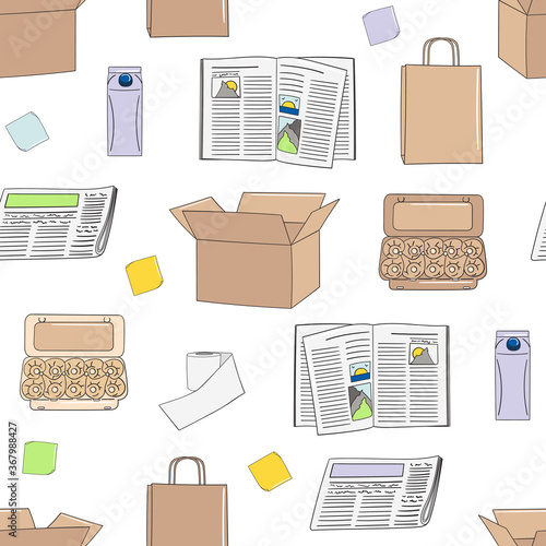 Seamless pattern of paper and cardboard. Recycle concept.