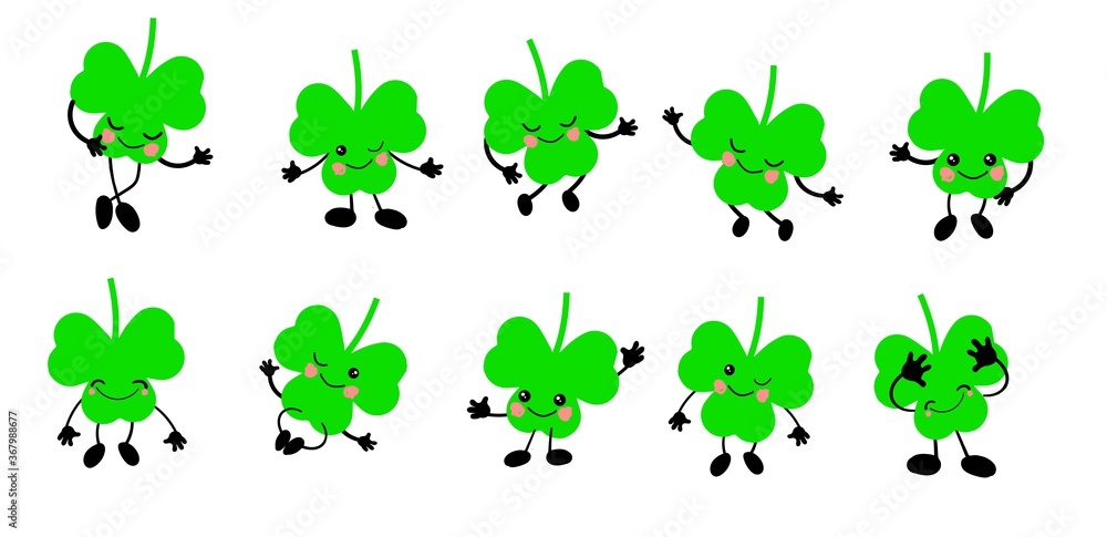 shamrock character. Cute clover leaf on a white background. St. patrick's day..