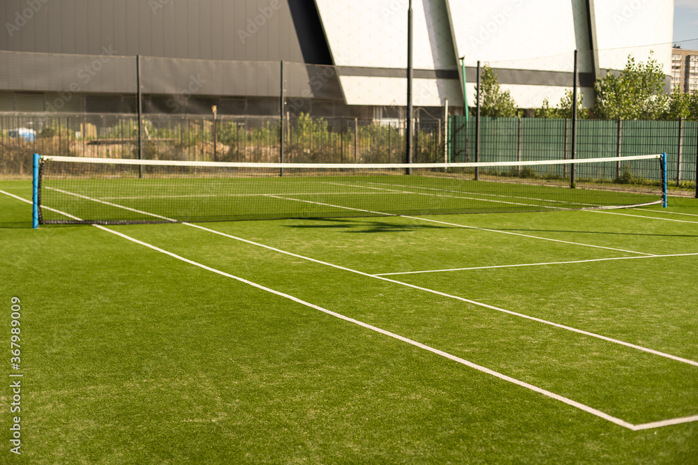 Fototapeta premium empty tennis grass court Aerial