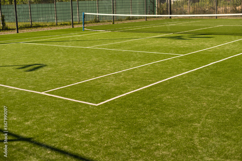 empty tennis grass court Aerial