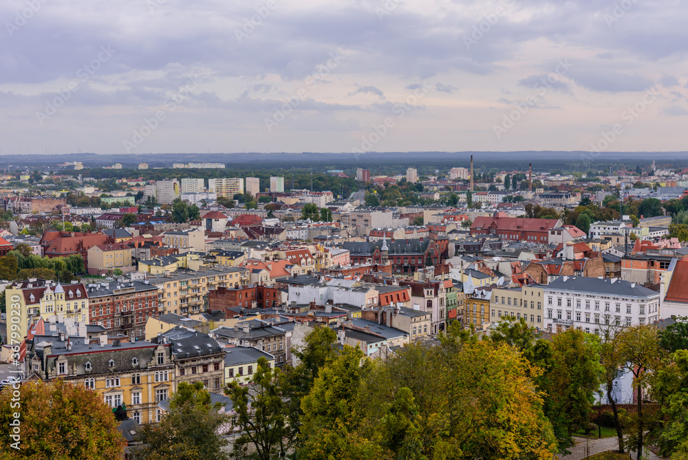 Sightseeing of Poland. Cityscape of Grudziadz, aerial view of the historic center