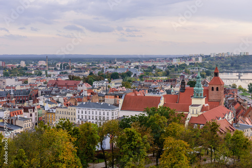 Sightseeing of Poland. Cityscape of Grudziadz, aerial view of the historic center