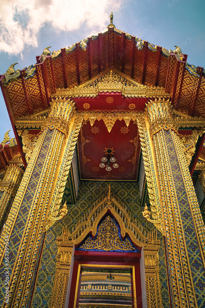 Fototapeta premium Bangkok, Thailand, July 10, 2020 Wat Rajabopit, Ancient beautiful temple, Thai traditional temple, Mosaic temple. Tourist attraction. 