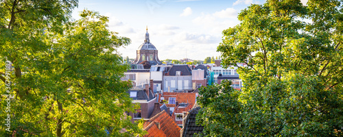 Scenic view from the historic fort of Leiden on top of a small hill in Leiden in the Netherlands, Europe photo