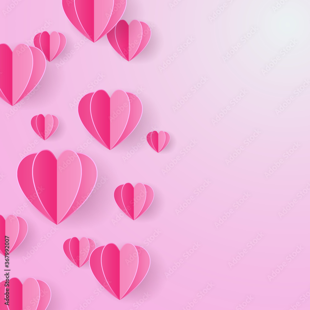 Paper art style of heart on pink background