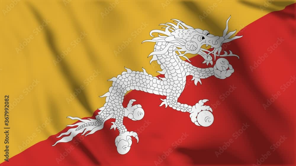 Waving flag loop. National flag of Bhutan Waving flag loop. National flag of Bhutan