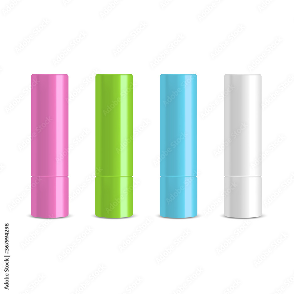 Realistic 3d Detailed Lip Balm Stick Template Mockup Set. Vector Realistic 3d Detailed Lip Balm Stick Template Mockup Set. Vector