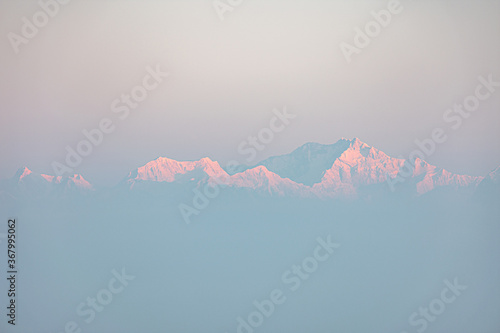 Kangchenjunga close up view from Pelling in Darjeeling, India. Kangchenjunga is the third highest mountain in the world. photo