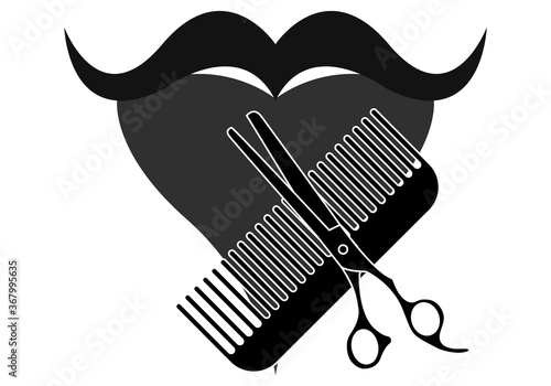 Icono negro de bigote y barba con tijeras y peine.