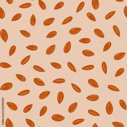 Seamless colorful pattern of almond. Kitchen, cooking print.