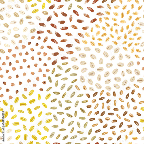 Seamless pattern of whole grains and cereals. Kitchen, cooking print.