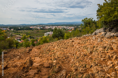 Obraz na płótnie Landscape with view on the city and mountains in Medjugorje, Bosnia and Herzegovina w salonie