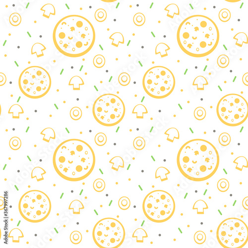 Pizza vector flat seamless pattern on white background
