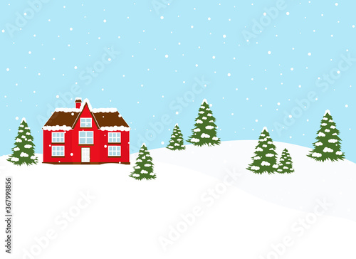 Winter landscape red house and christmas tree vector illustration © Ирина Шишкова