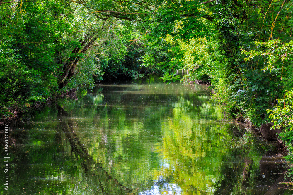 Beautiful green landscape on the Eure River in Central France.. Beautiful green landscape on the Eure River in Central France..