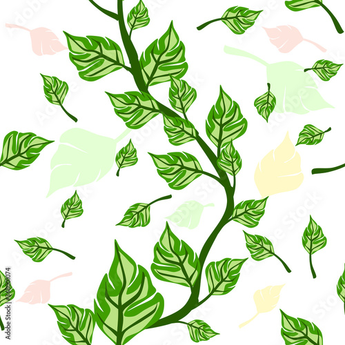 Leaves seamless pattern. Vector illustration in simple. Isolated green branches on a white background.