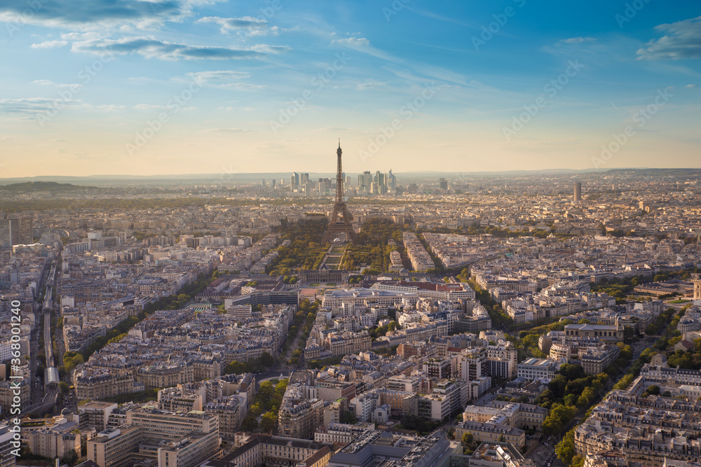aerial view of Paris overlooking the Eiffel tower
