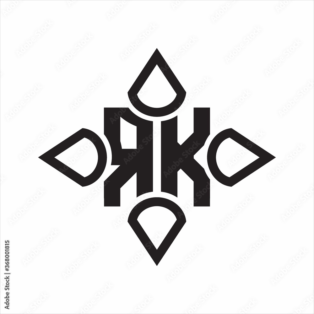 RK Logo monogram with four cone rounded by the shape design template on white background RK Logo monogram with four cone rounded by the shape design template on white background