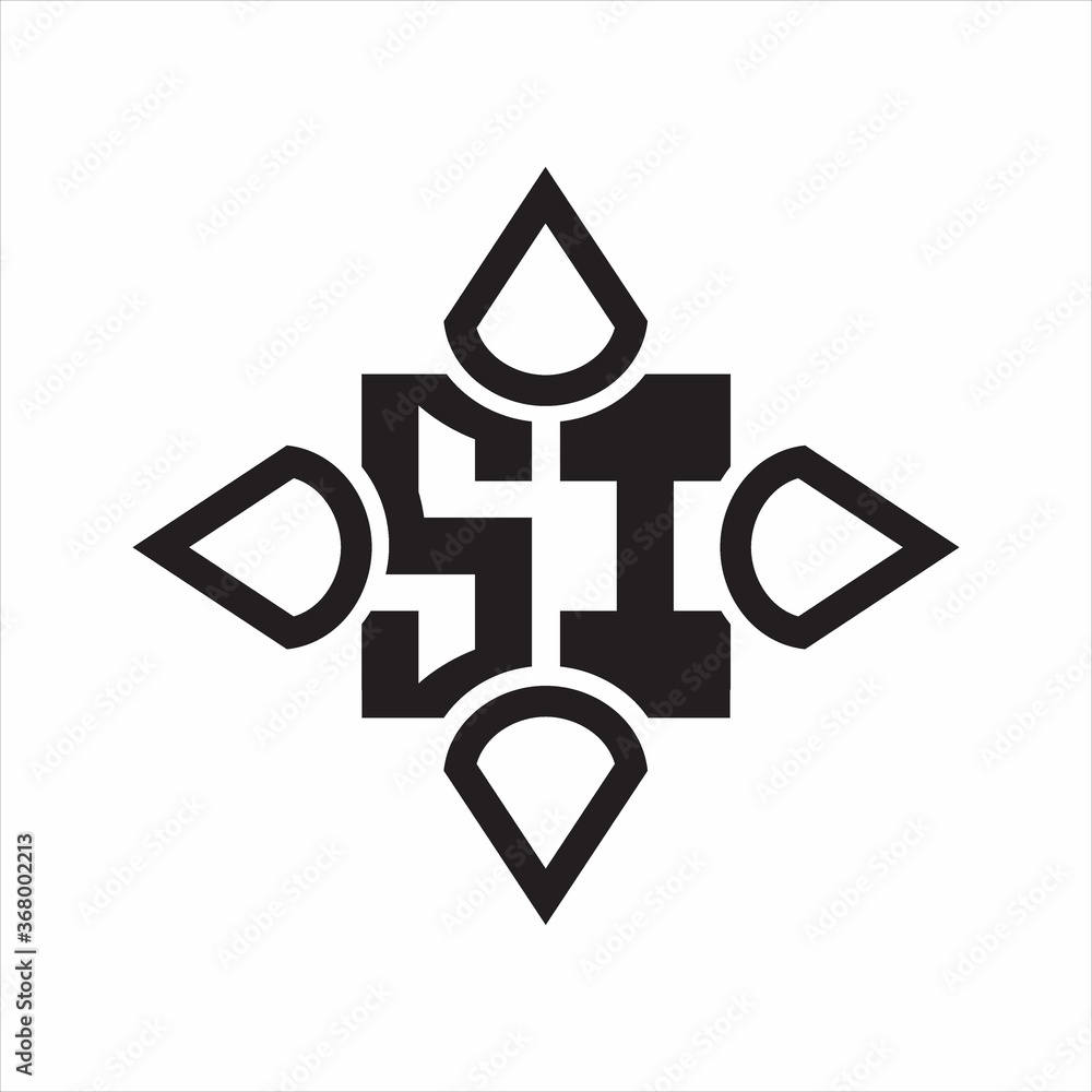 SI Logo monogram with four cone rounded by the shape design template on white background SI Logo monogram with four cone rounded by the shape design template on white background