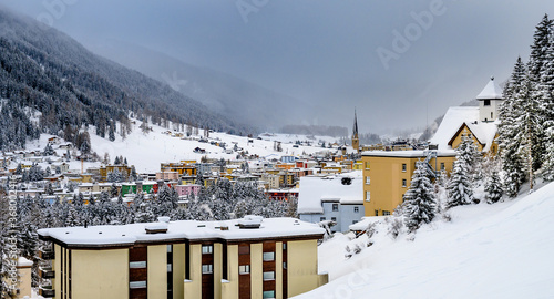 Scenery of winter resort Davos, Switzerland - the home of annual World Economic Forum.