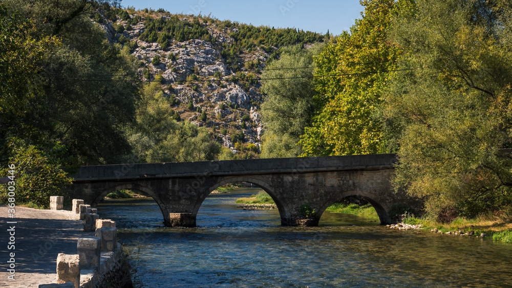 Old stone bridge over the Bona river in Blagaj, Bosnia and Herzegovina