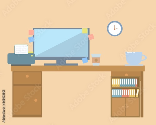 Fototapeta Naklejka Na Ścianę i Meble -  vector illustration of office desk with computer