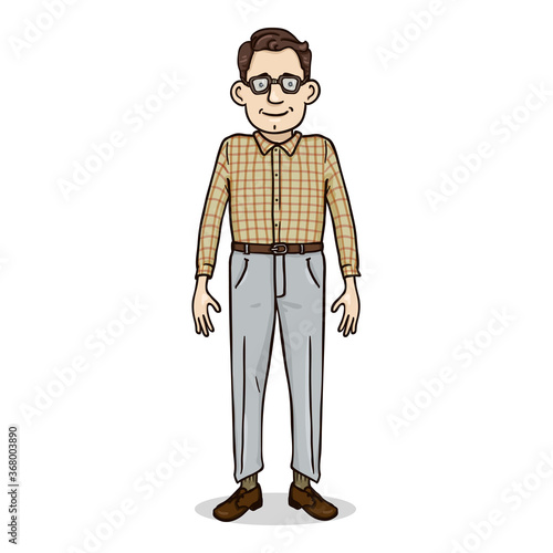 Vector Cartoon Character - Young Man in Checkered Shirt and Eyeglasses