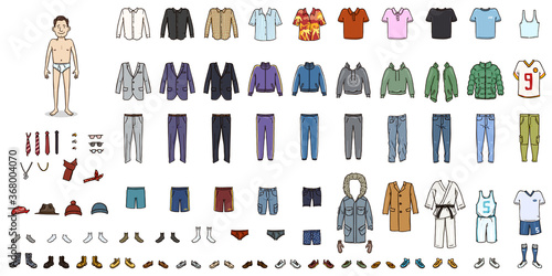 Dress Up the Character. Cartoon Man with Big Variations of Clothes.