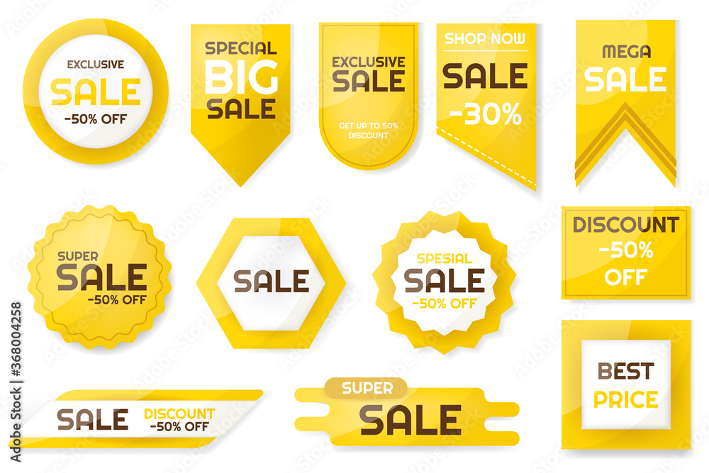 Set of sale tags and labels